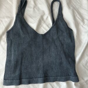 Ribbed V-Neck Cropped Tank Top - Charcoal Blue